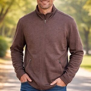 PrAna Men’s Brown Waffle Knit Full-Zip Jacket Size Large
